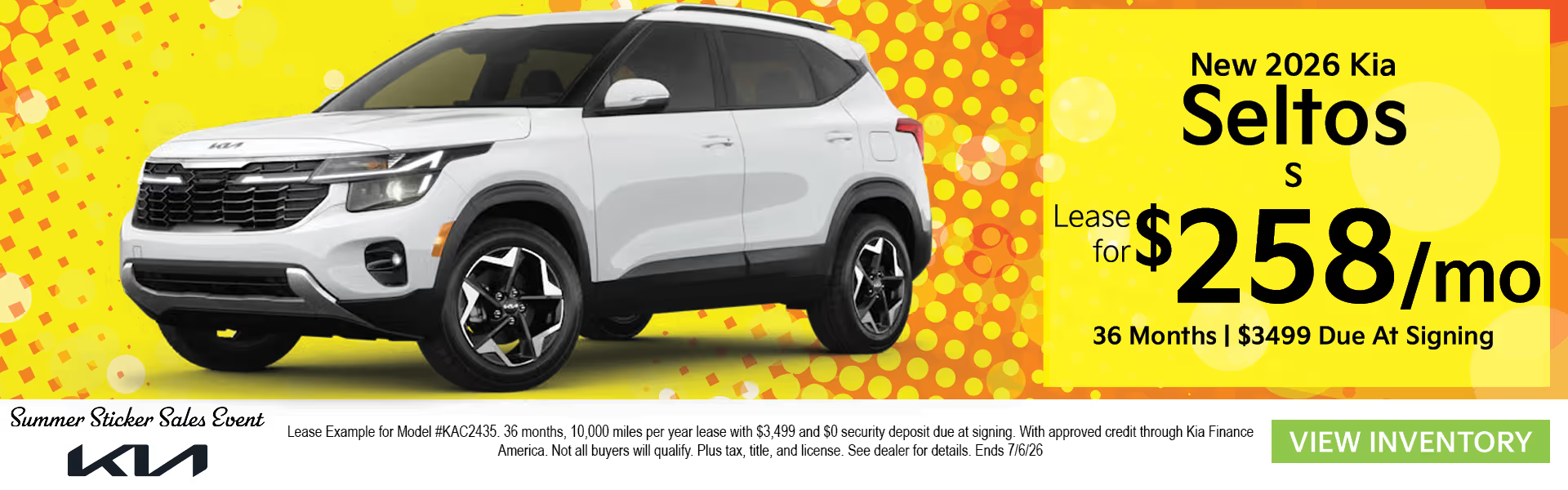 New 2026 Kia Seltos s Lease for $258/mo 36 months | $3499 due at signing